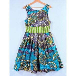 Anthropologie Mille Collines Moonrise Dress Women 10 Blue Fit Flare Retro Global